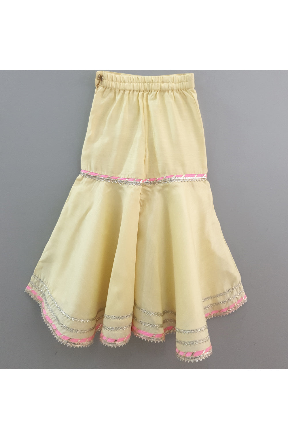 Yellow gota work peplum style kurta with sharara