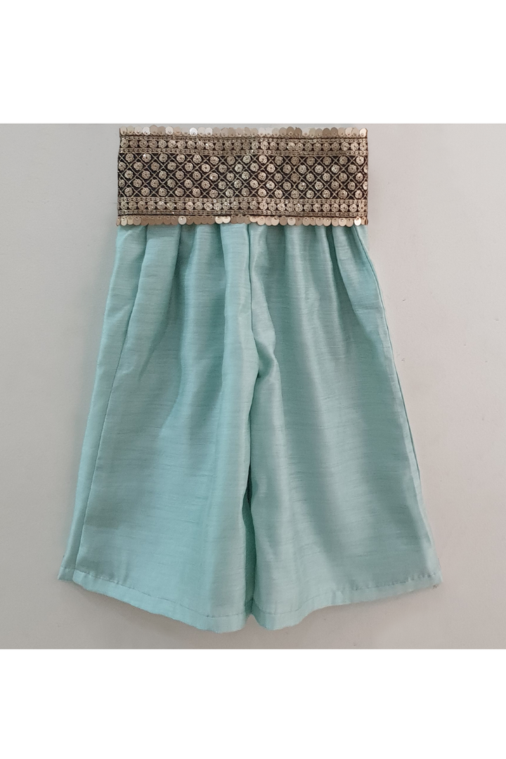 Pastel green top with detachable sequin work belt and palazzo