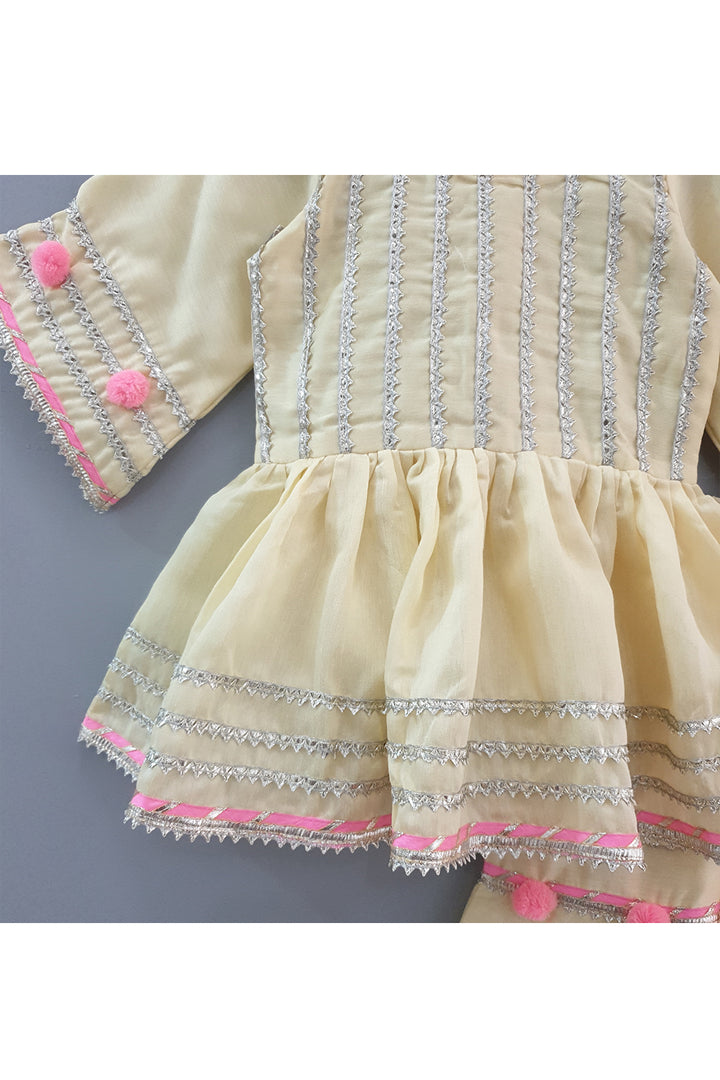 Yellow gota work peplum style kurta with sharara