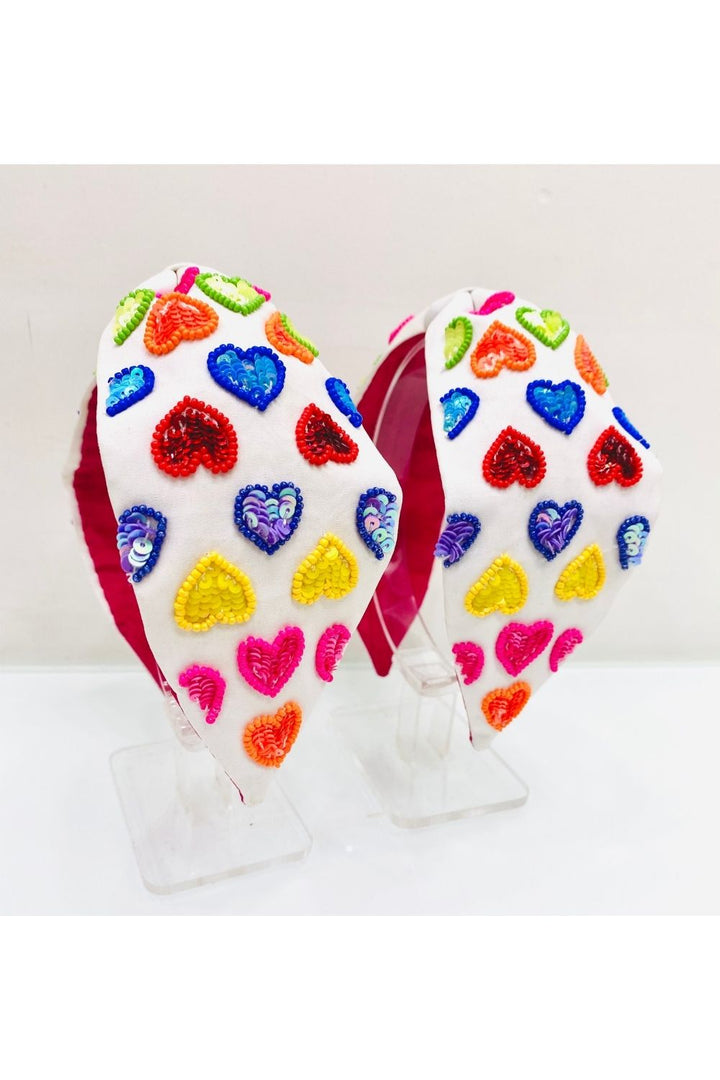 Multicolor Heart Embroidered Sling Bag With Hairband