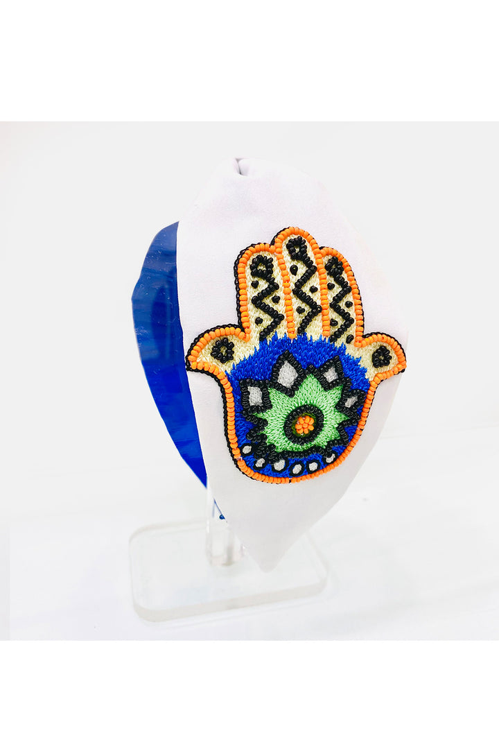 White Beaded Embroidery Work Pure Crepe Hairband