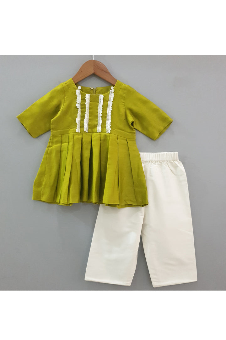 Lime green box pleated peplum top with pyjama