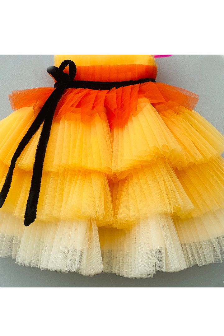 Ombre orange layered flares and velvet belt dress