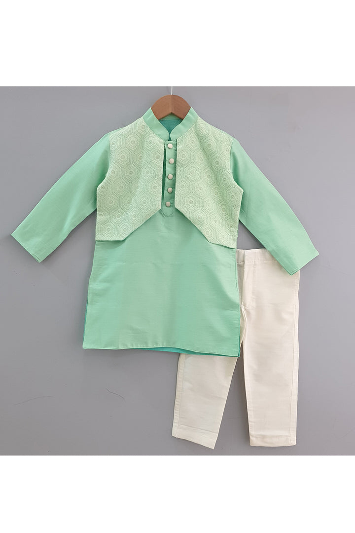 Green kurta with attached jacket and pants