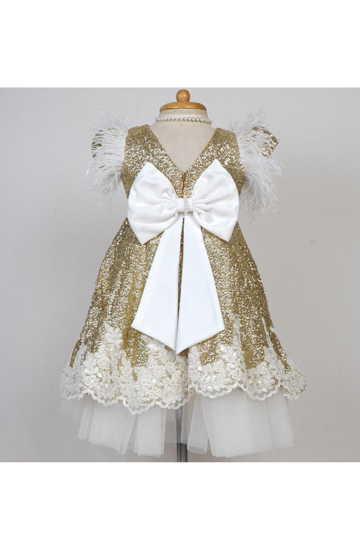 Gold sequin shine gown with embroidered lace