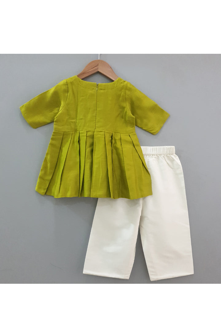 Lime green box pleated peplum top with pyjama