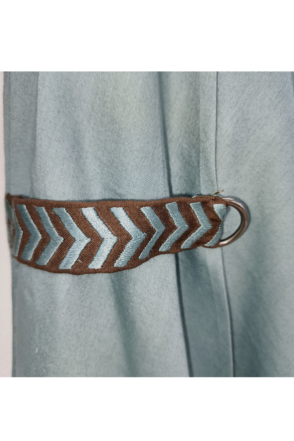 Teal blue draped kurta with brown pyjama set