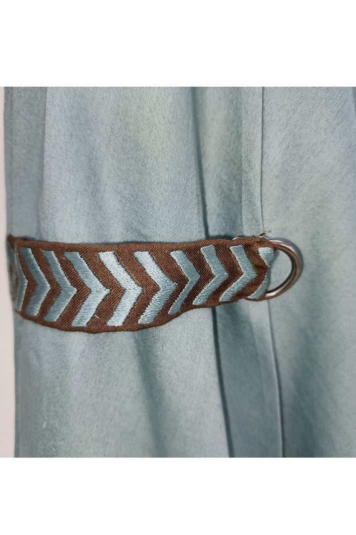 Teal blue draped kurta with brown pyjama set