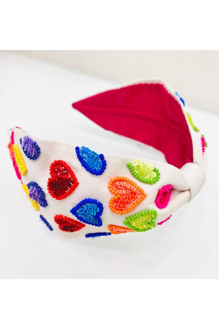 Multicolor Heart Embroidered Sling Bag With Hairband
