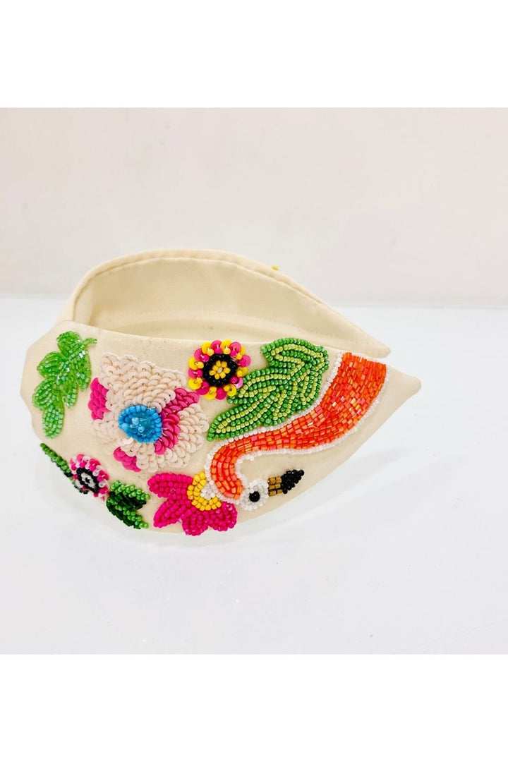 Cream flamingo pure crepe hairband
