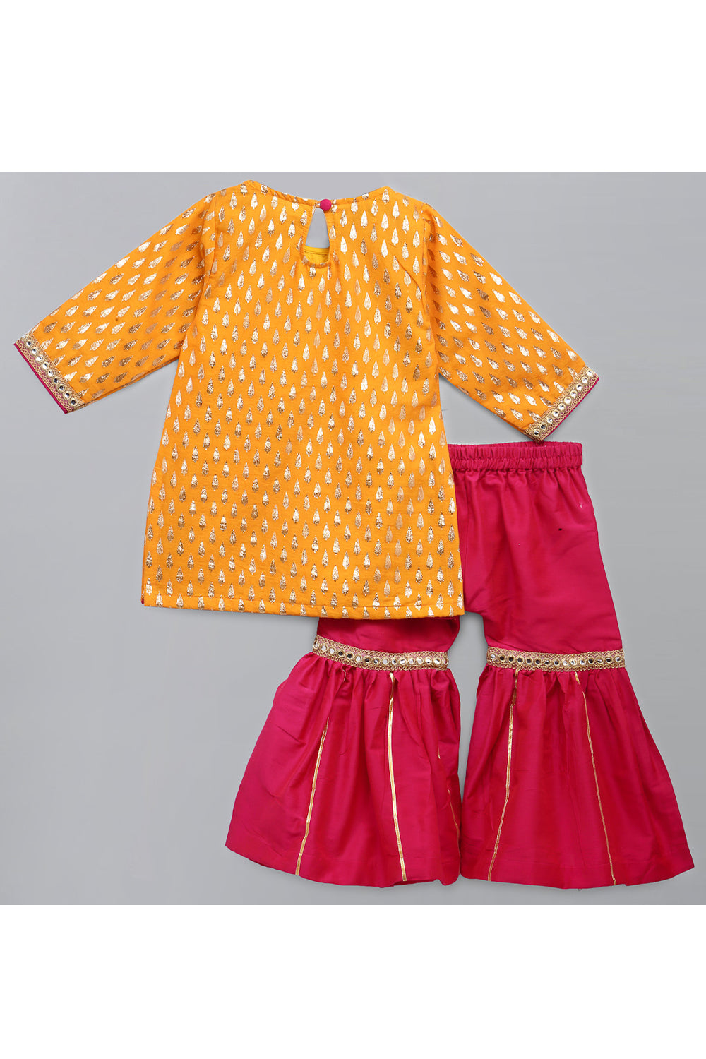 Yellow Zari Embroidered Kurta With Pink Sharara Set