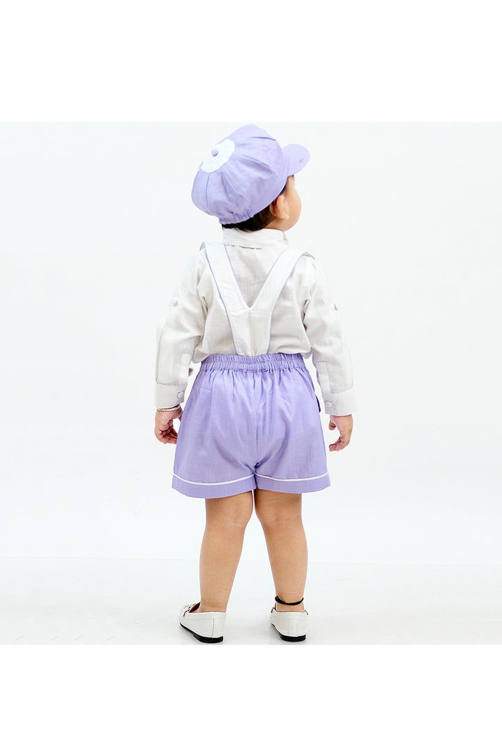 White Pure Linen Shirt With Suspender And Bow Set