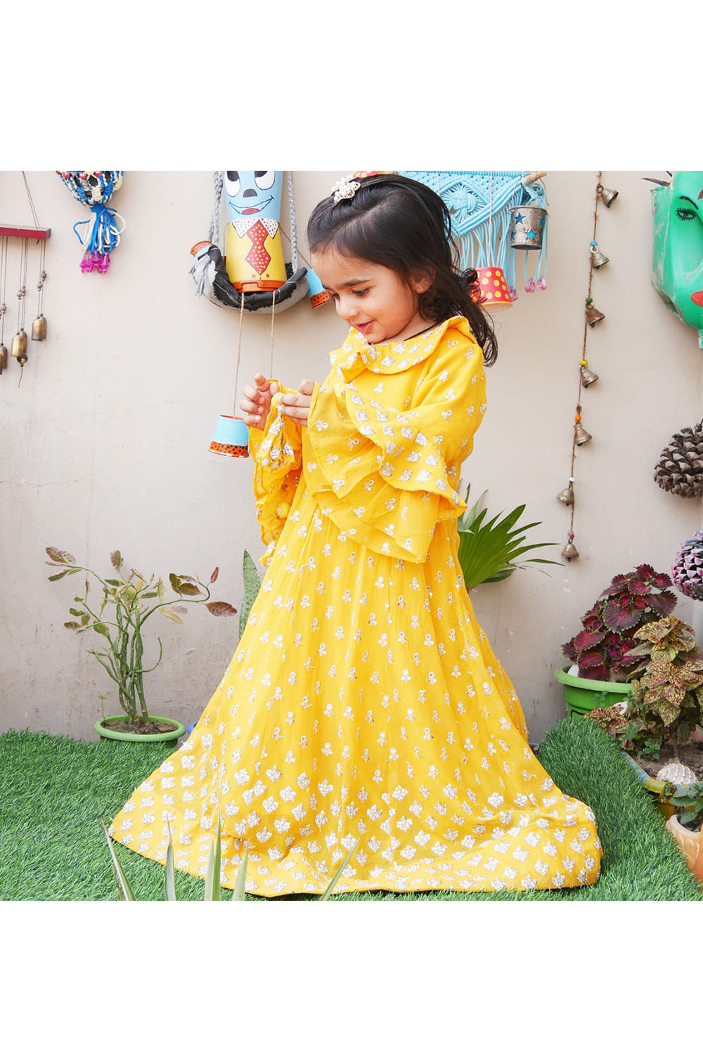Yellow sequin work anarkali dress
