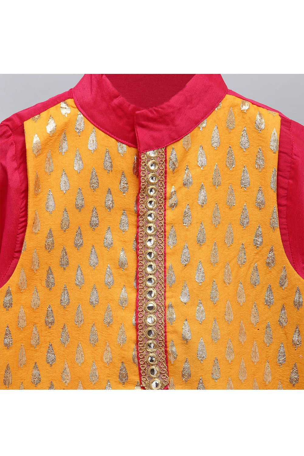 Fuschia Pink kurta With Yellow Attached Jacket And Pyjama