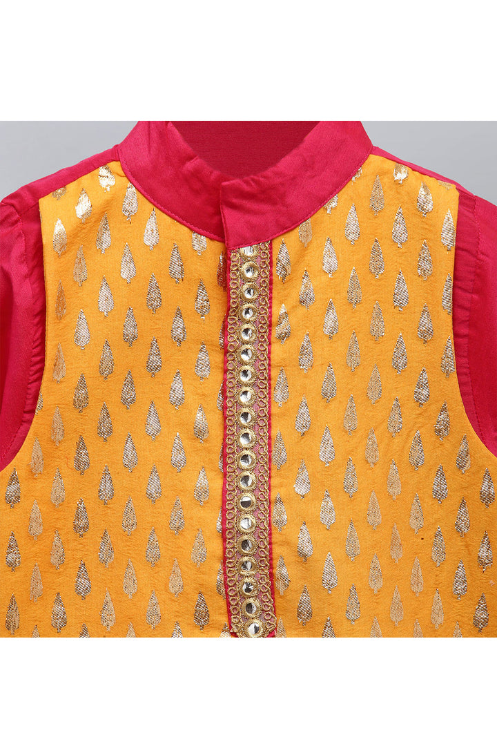 Fuschia Pink kurta With Yellow Attached Jacket And Pyjama