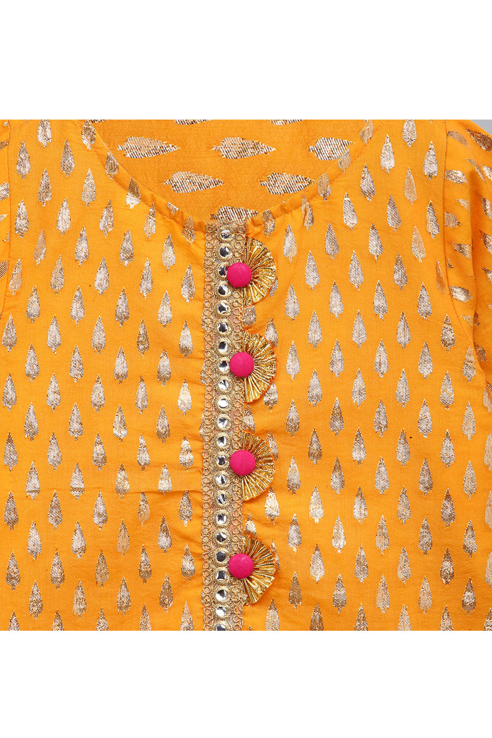 Yellow Zari Embroidered Kurta With Pink Sharara Set
