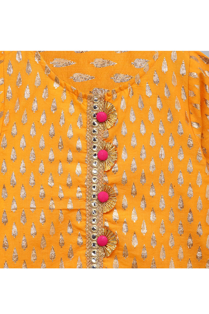 Yellow Zari Embroidered Kurta With Pink Sharara Set