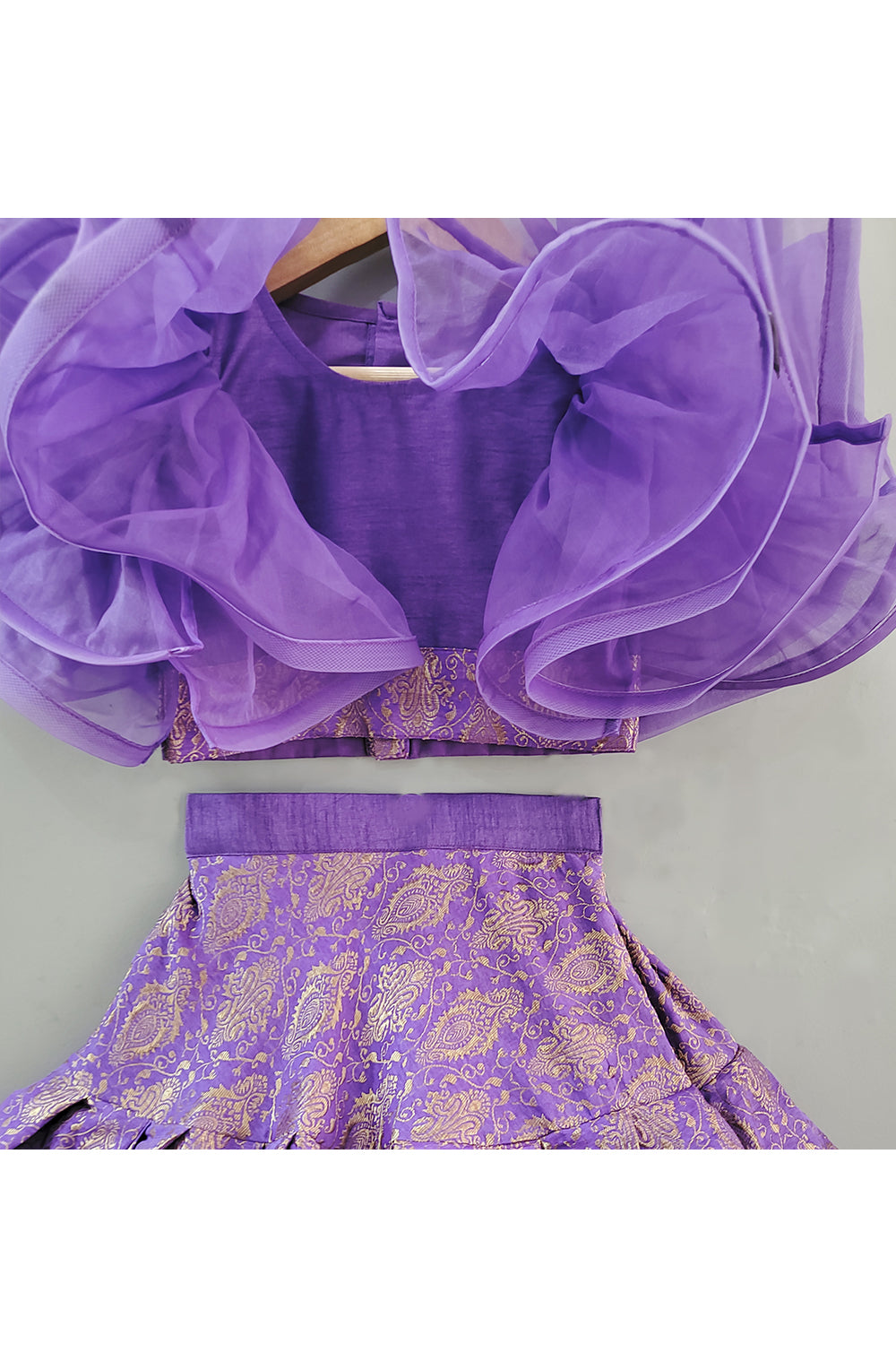 Purple Frill Top With Printed Lehenga Set