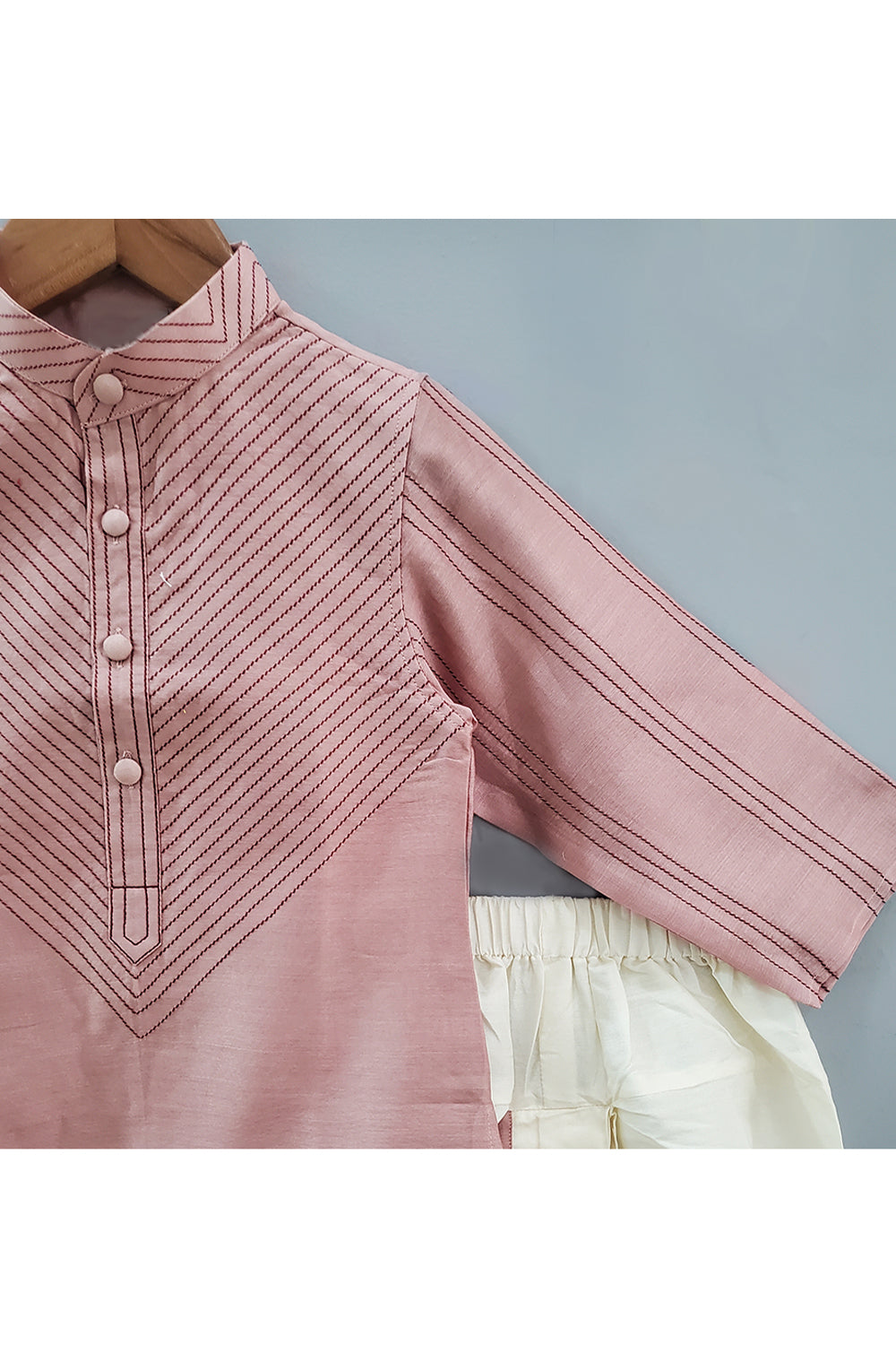 Pale Chestnut Maroon Thread Embroidered Kurta With White Dhoti Set