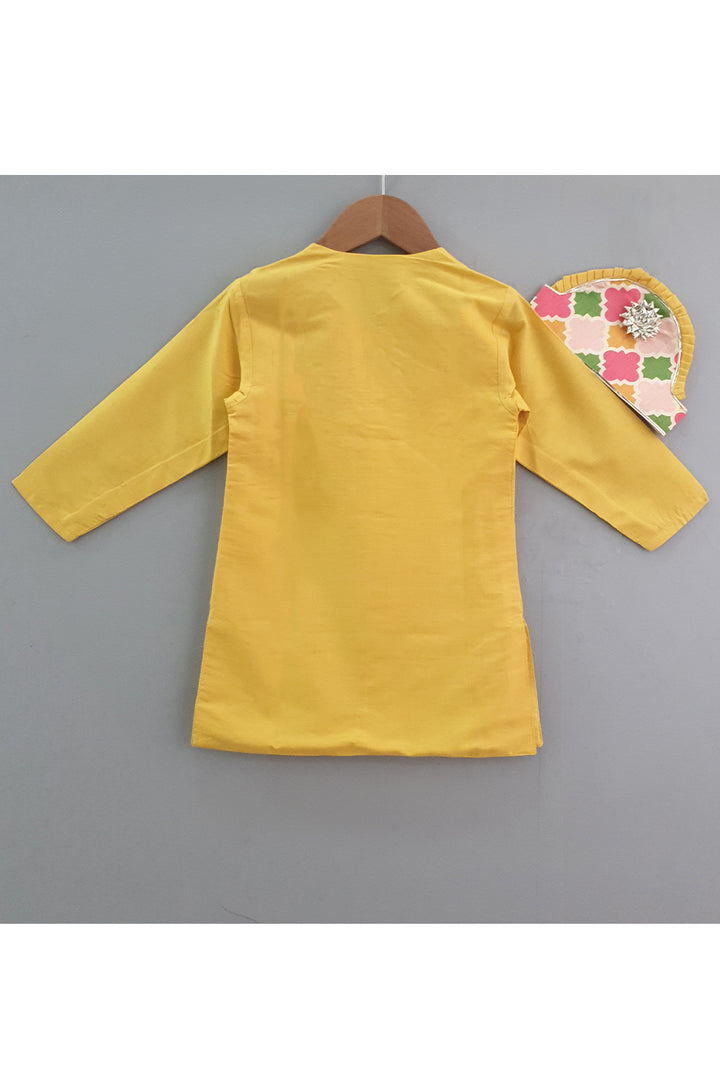 Krishna embroidered kurta and printed dhoti with mukut