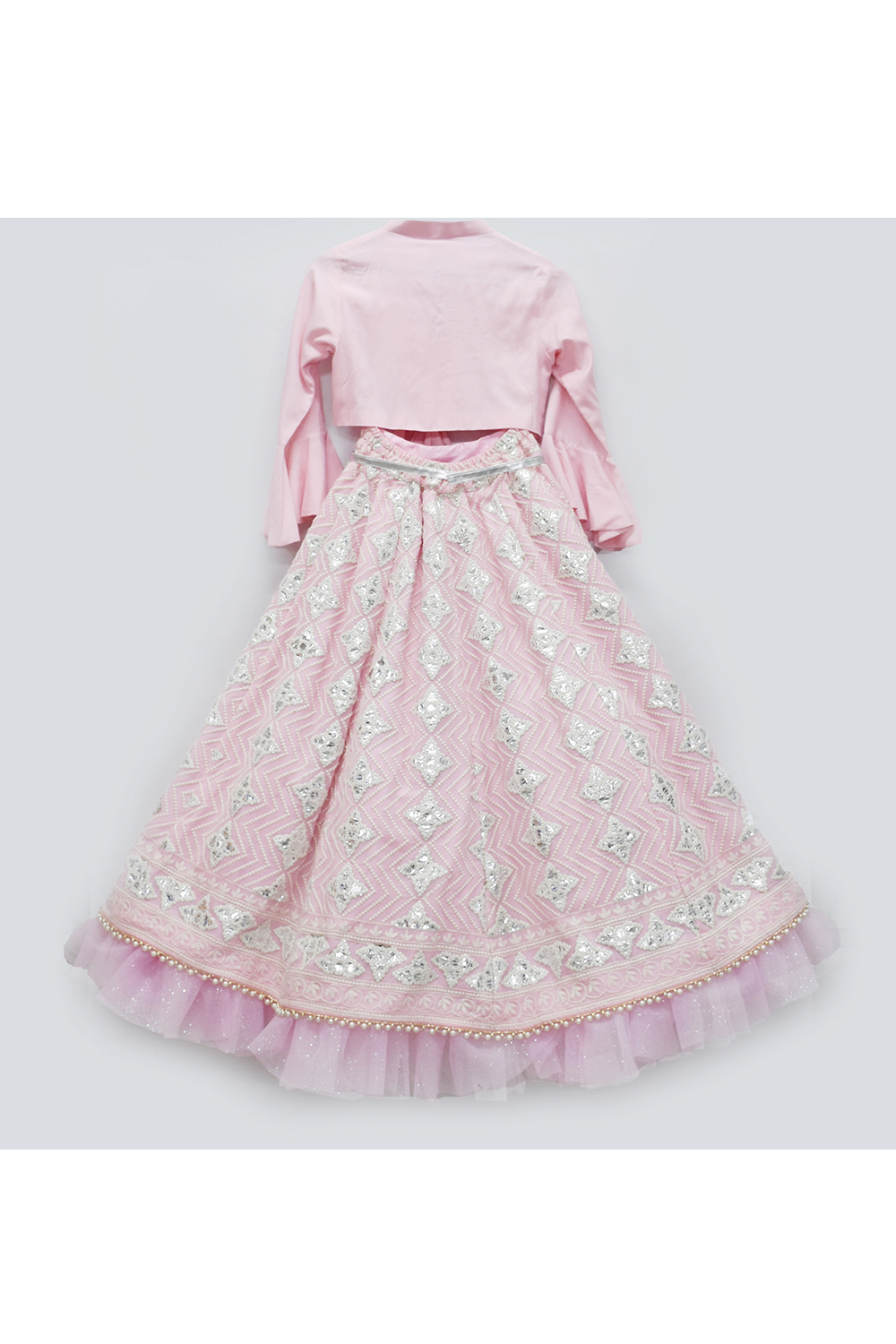 Pink top with gota work embroidered lehenga