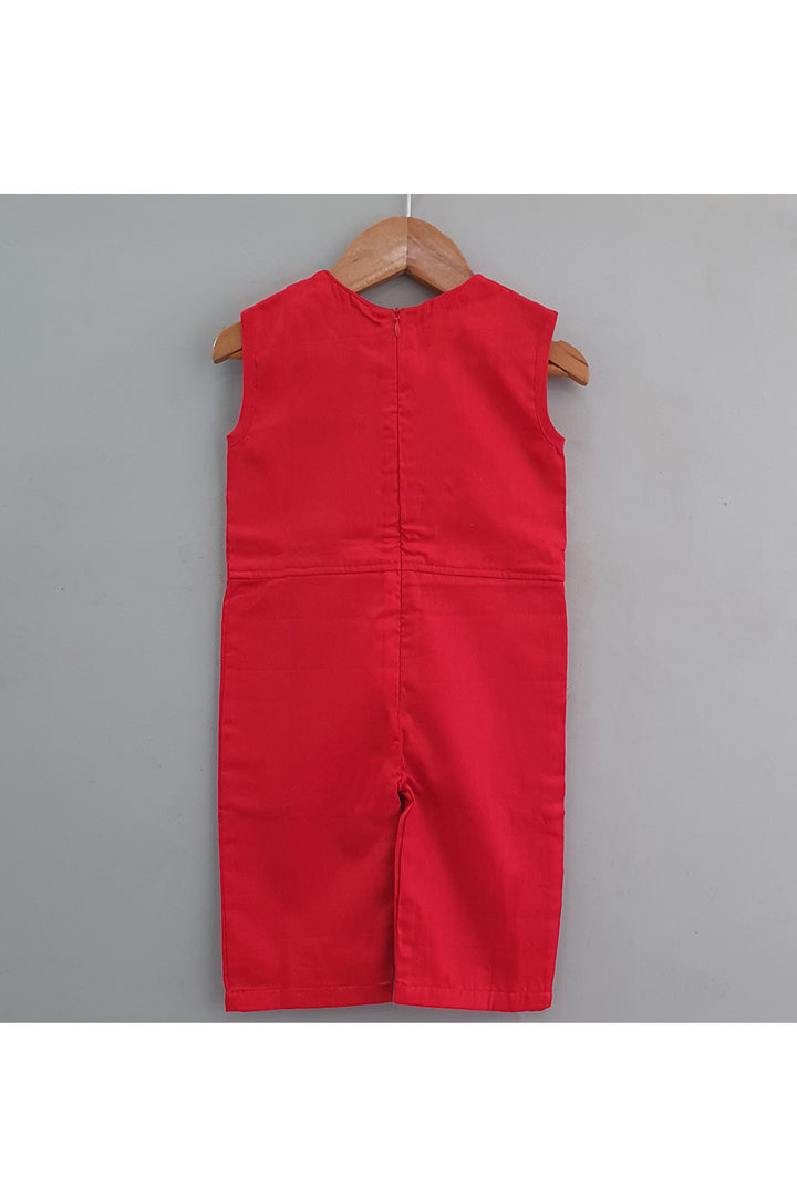 Red Sequins Embroidered Sleeveless Jumpsuit