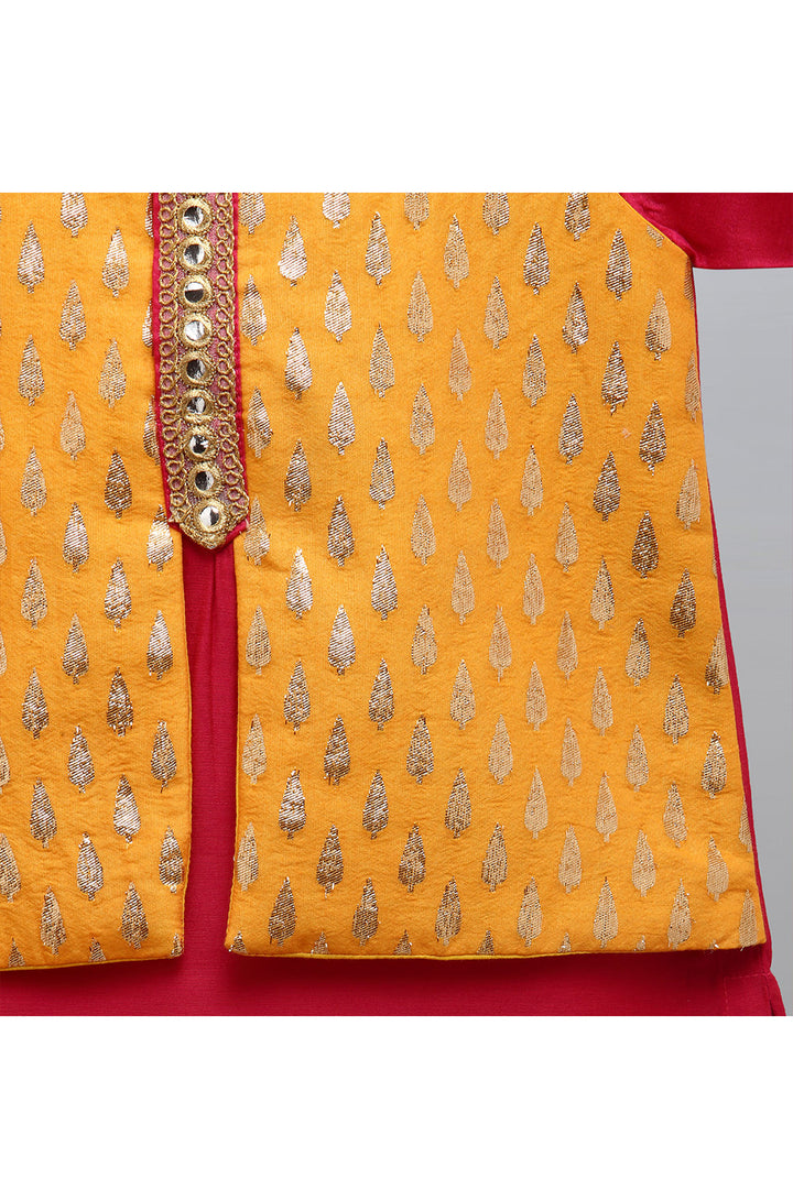 Fuschia Pink kurta With Yellow Attached Jacket And Pyjama