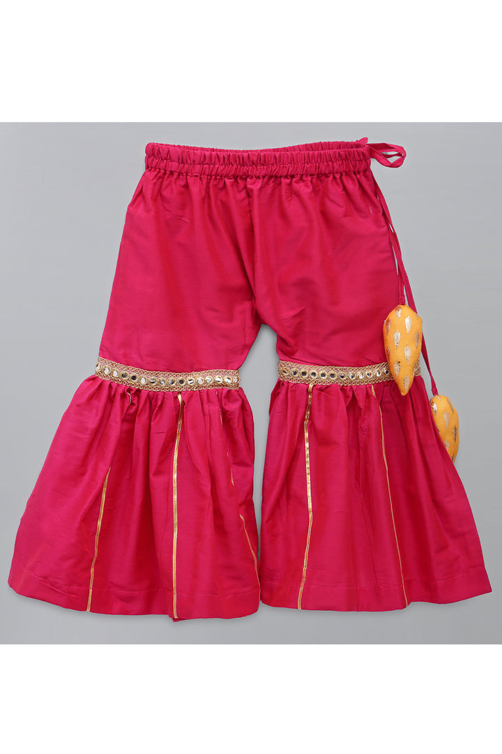 Yellow Zari Embroidered Kurta With Pink Sharara Set