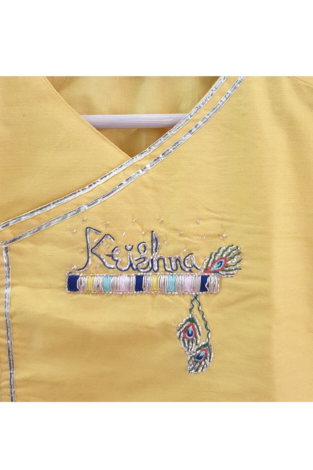 Krishna embroidered kurta and printed dhoti with mukut