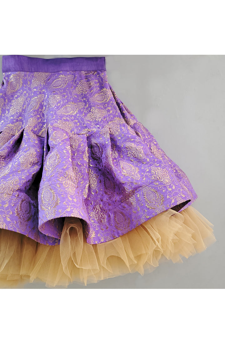 Purple Frill Top With Printed Lehenga Set