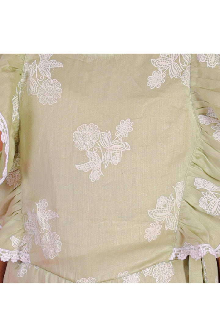 Olive Green Floral Printed Frill Jumpsuit