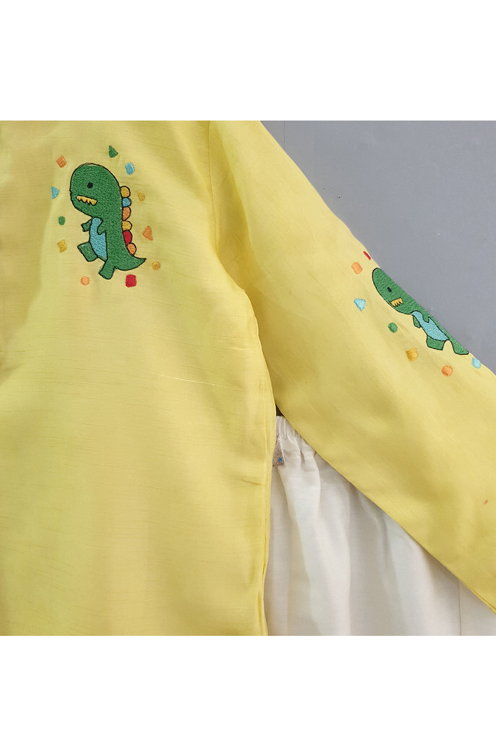 Yellow dinosaur embroidered kurta with pyjama