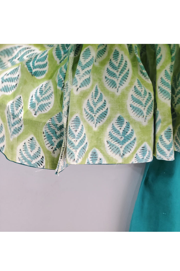 Parrot Green Printed Angrakha Style Kurta With Pant Set