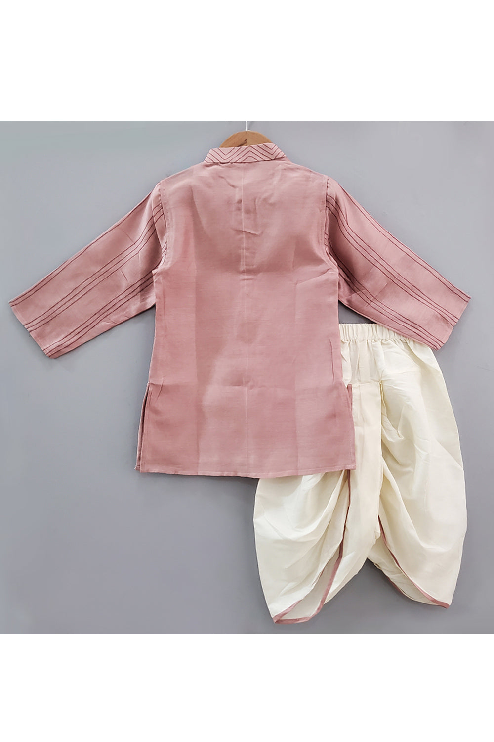 Pale Chestnut Maroon Thread Embroidered Kurta With White Dhoti Set