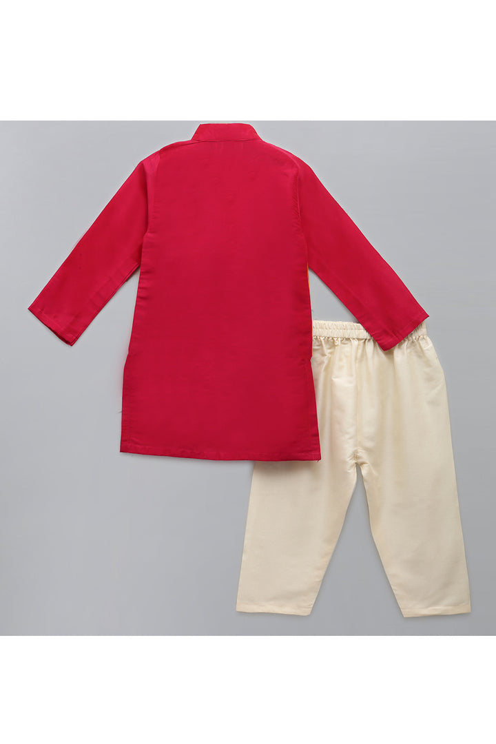 Fuschia Pink kurta With Yellow Attached Jacket And Pyjama