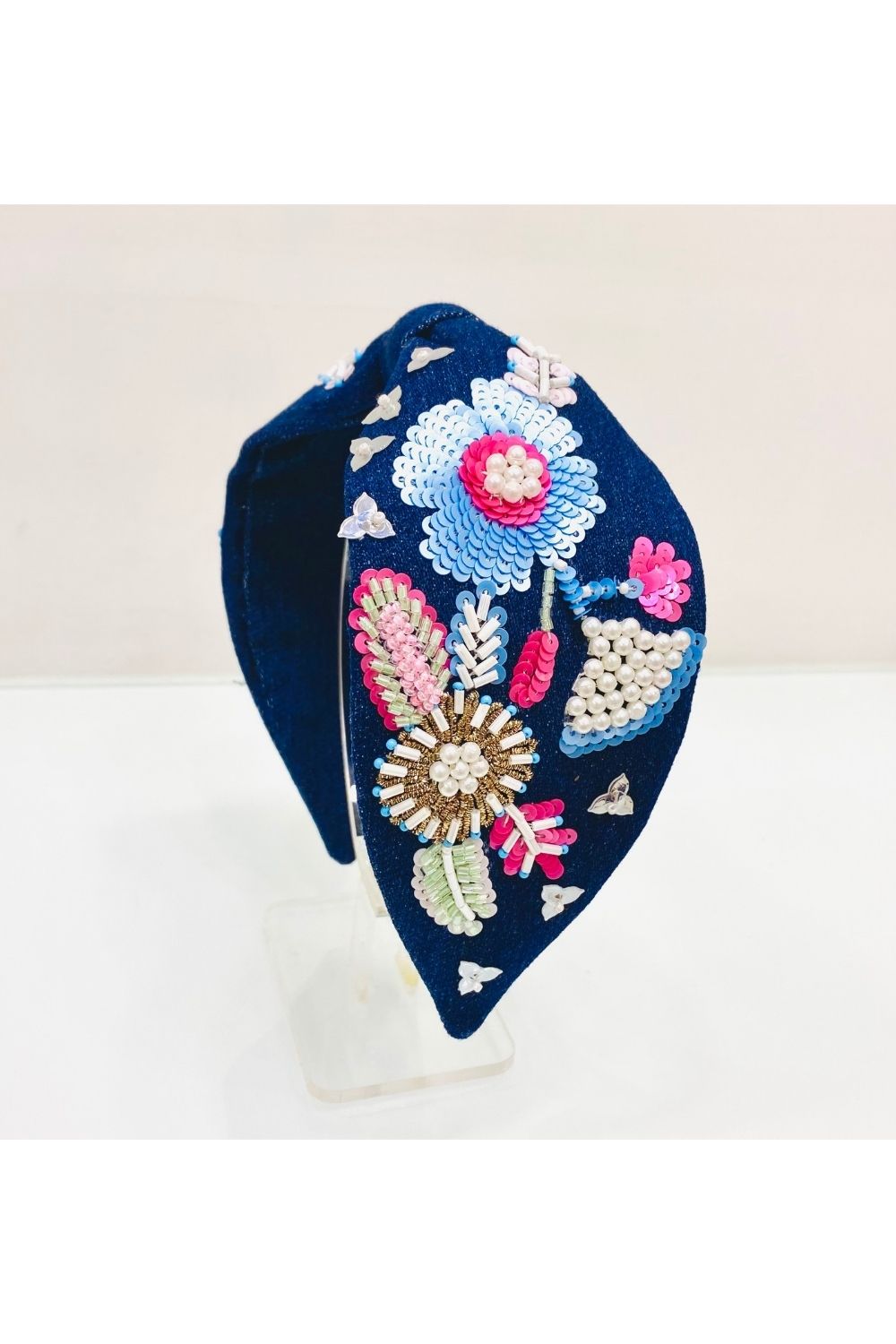 Navy blue floweralla pure crepe hairband