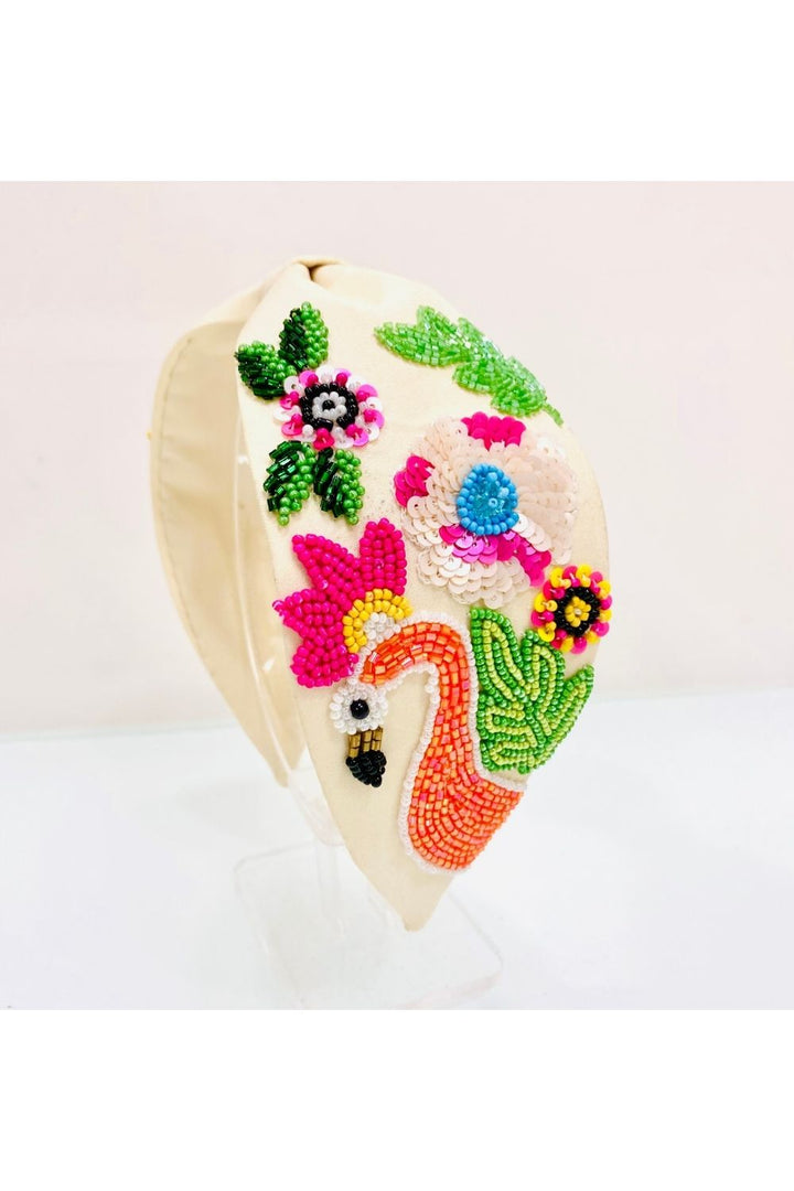 Cream flamingo pure crepe hairband