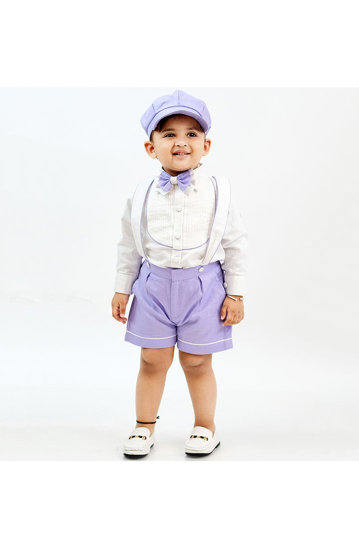 White Pure Linen Shirt With Suspender And Bow Set