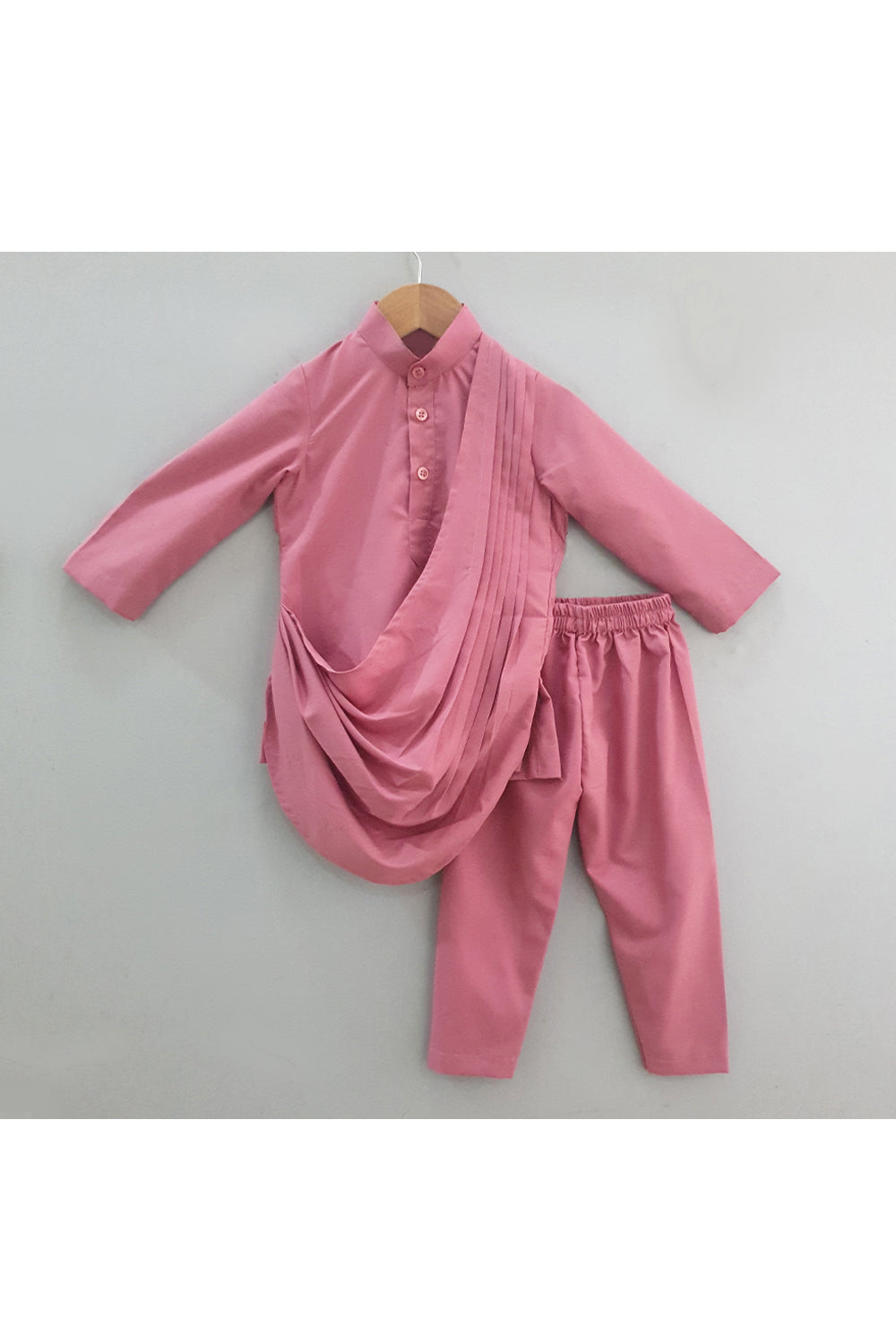 Beige printed jacket with mauve cowl draped kurta Pyjama set