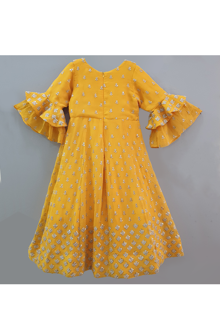 Yellow sequin work anarkali dress