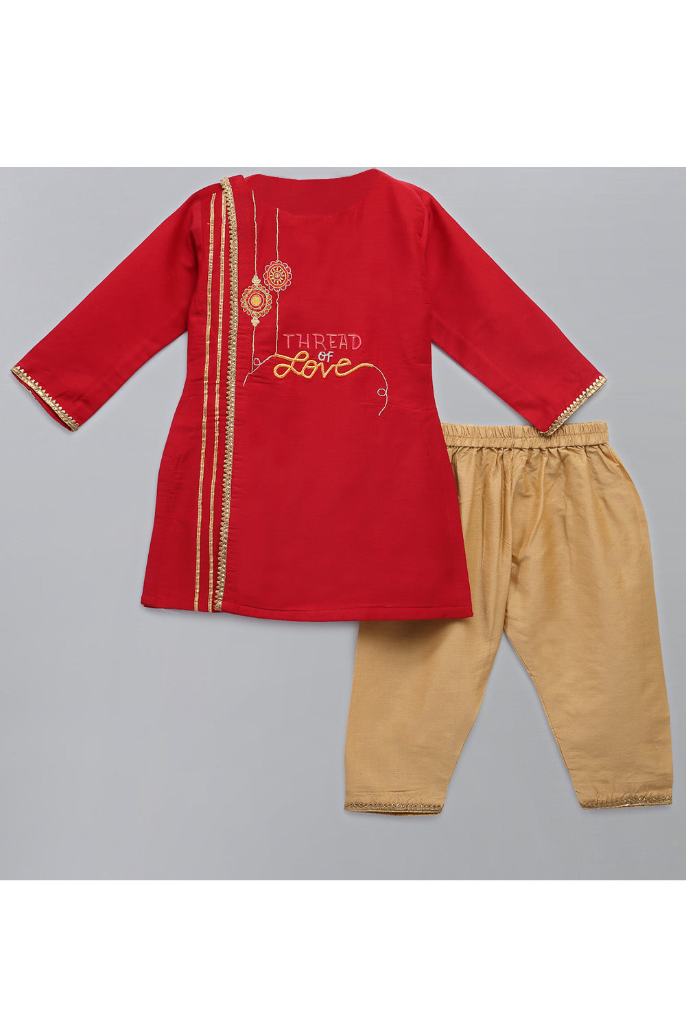 Red Thread Of Love Embroidered Kurta With Beige Pyjama