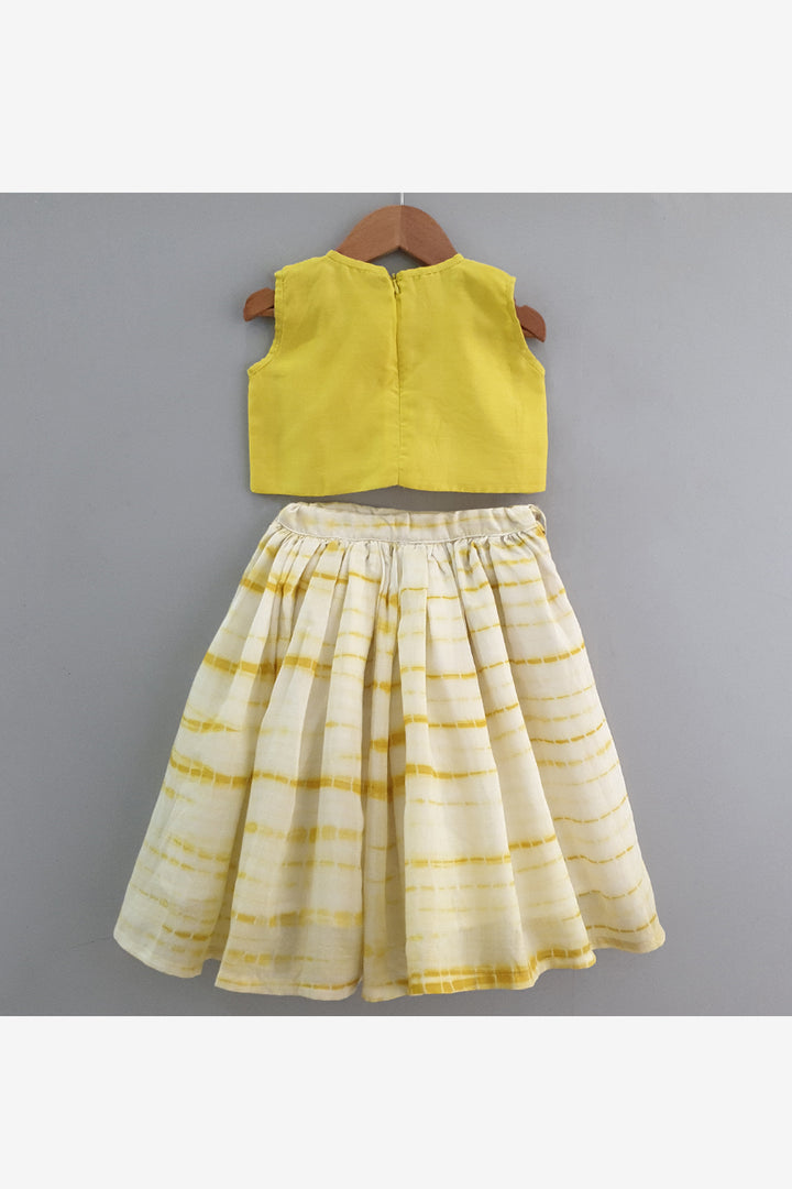 Yellow abla work top and shibori print ghaghra