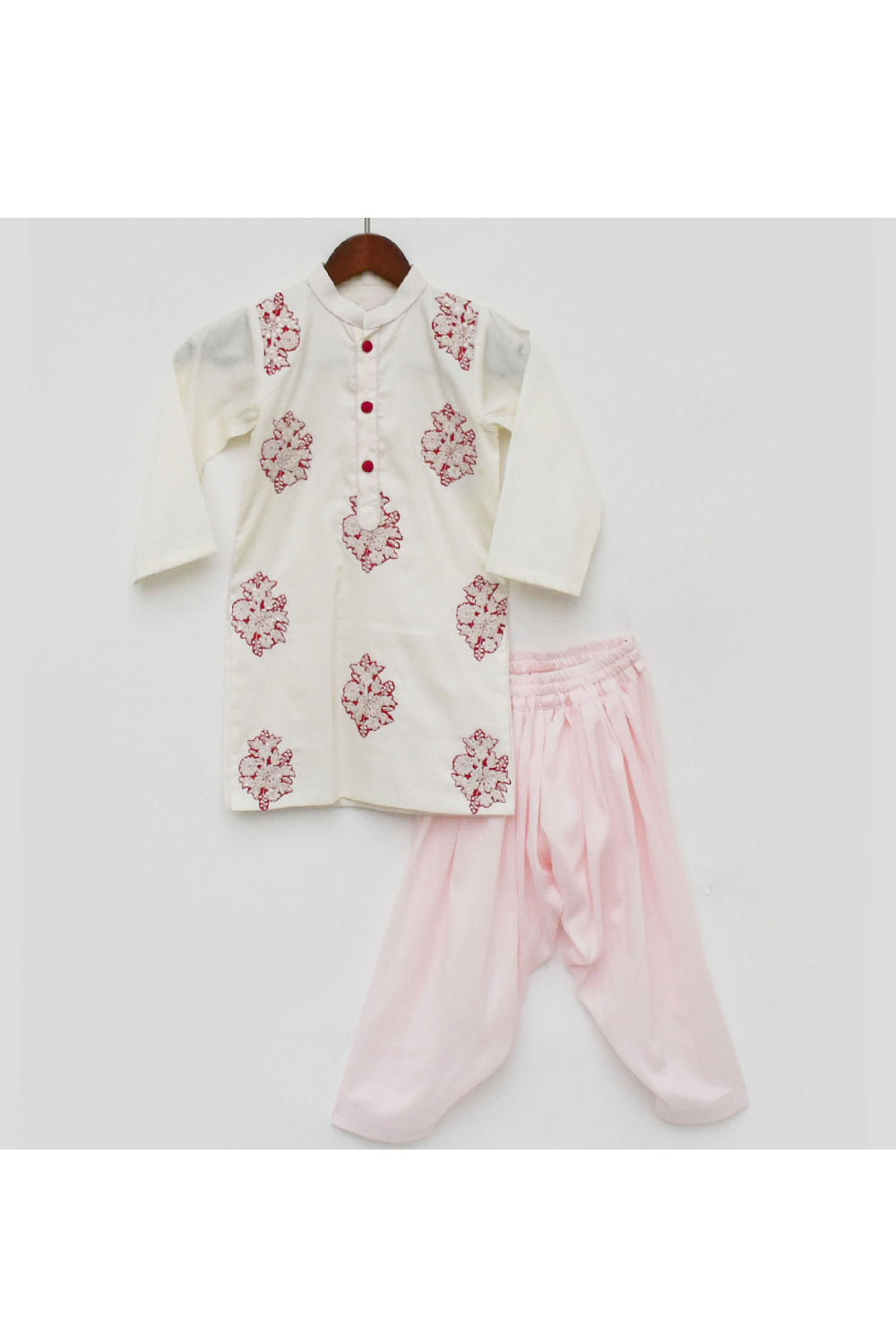 Off White Embroidered Motif Cotton Silk Kurta With Salwar Set
