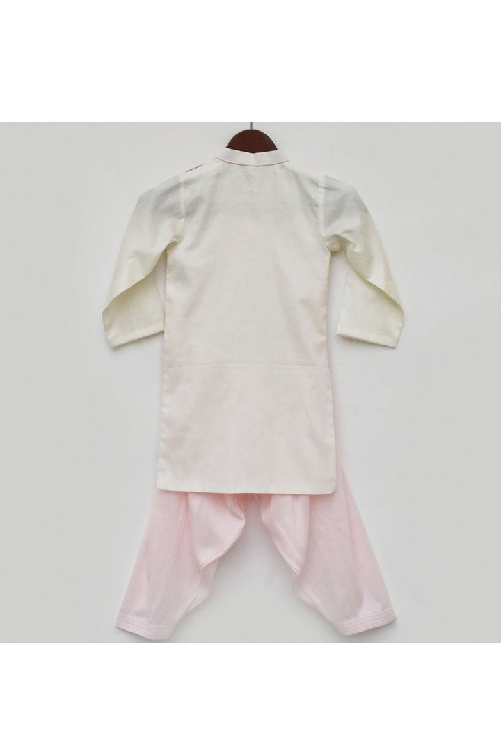 Off White Embroidered Motif Cotton Silk Kurta With Salwar Set