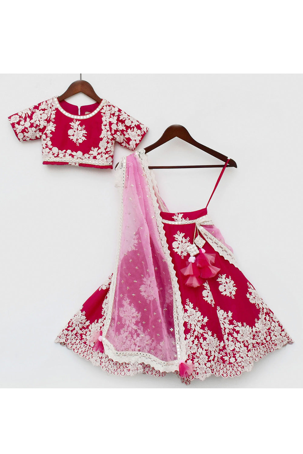 Pink Floral Embroidered Silk Choli With Lehenga Set