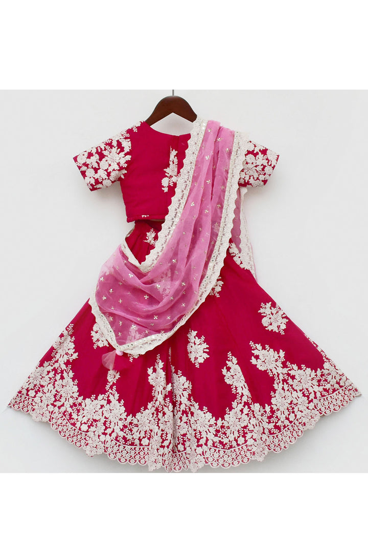 Pink Floral Embroidered Silk Choli With Lehenga Set
