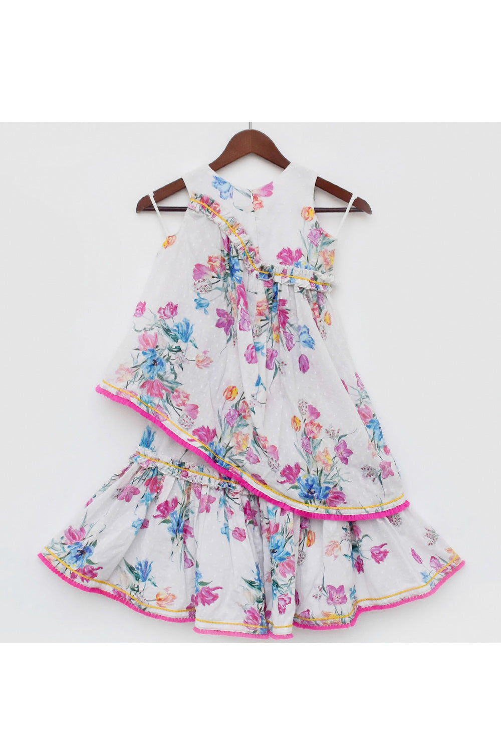 White Floral Printed Cotton Kurta With Sharara Set