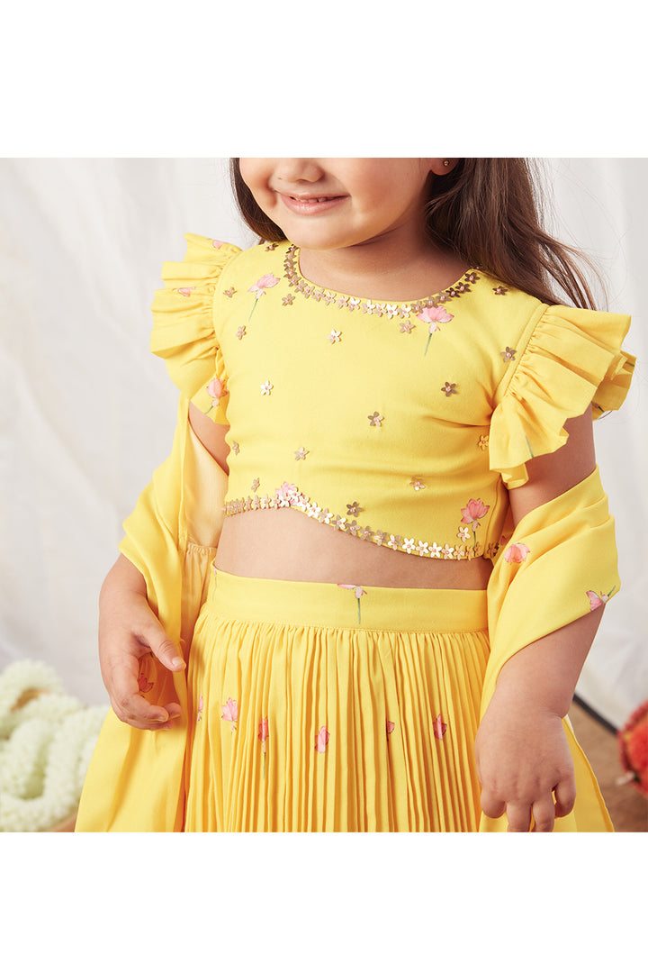 Yellow Hand Embroidered Top With Pichwai Printed Lehenga Set