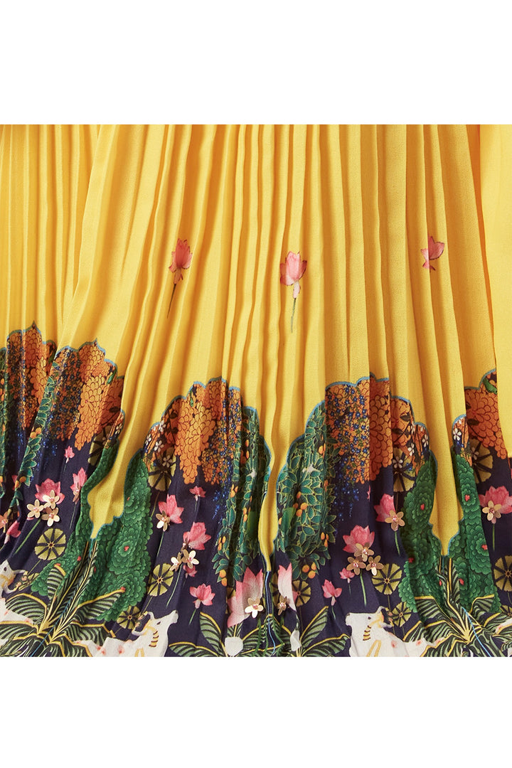 Yellow Hand Embroidered Top With Pichwai Printed Lehenga Set