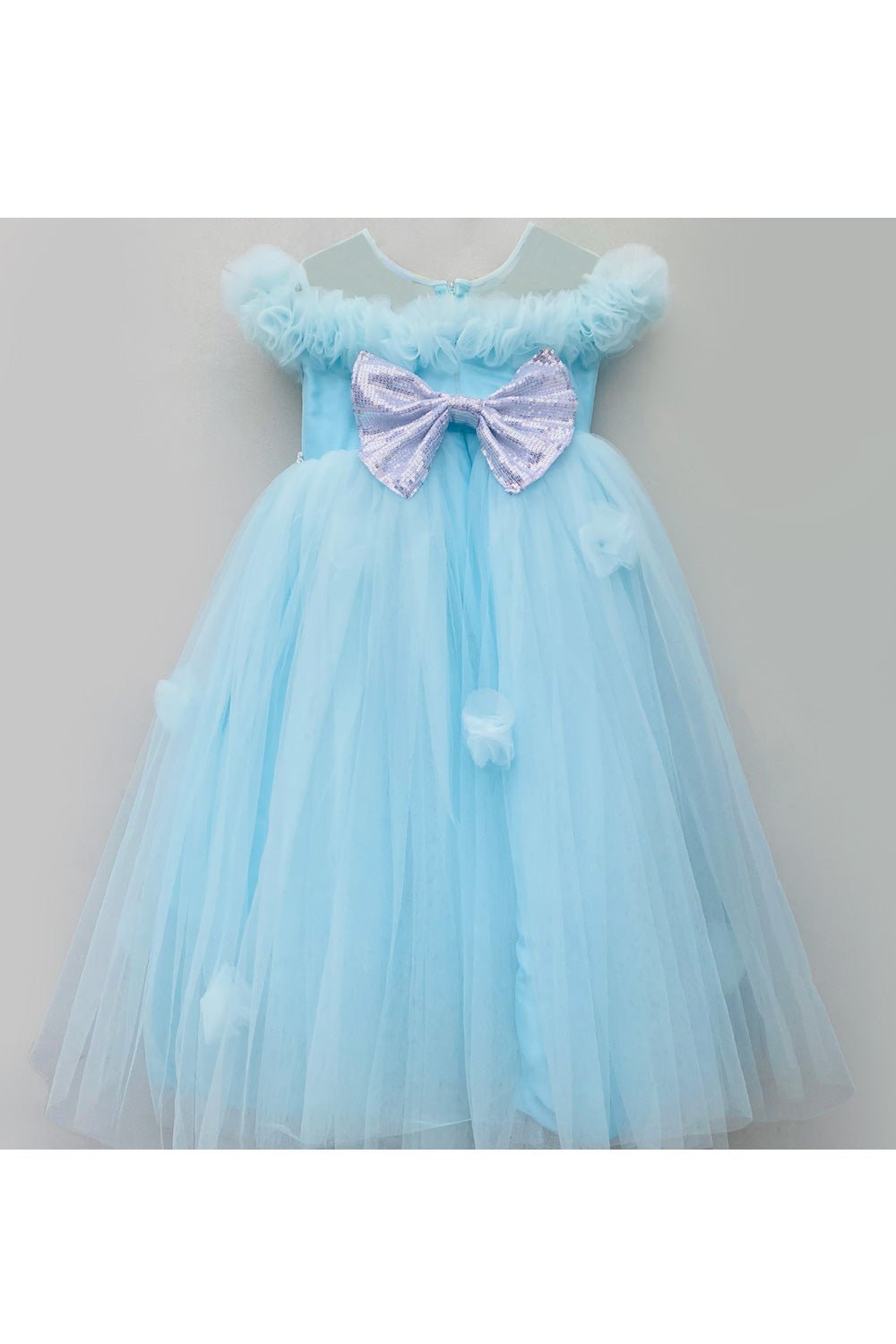 Aqua Blue Pearl Embroidered Net Gown